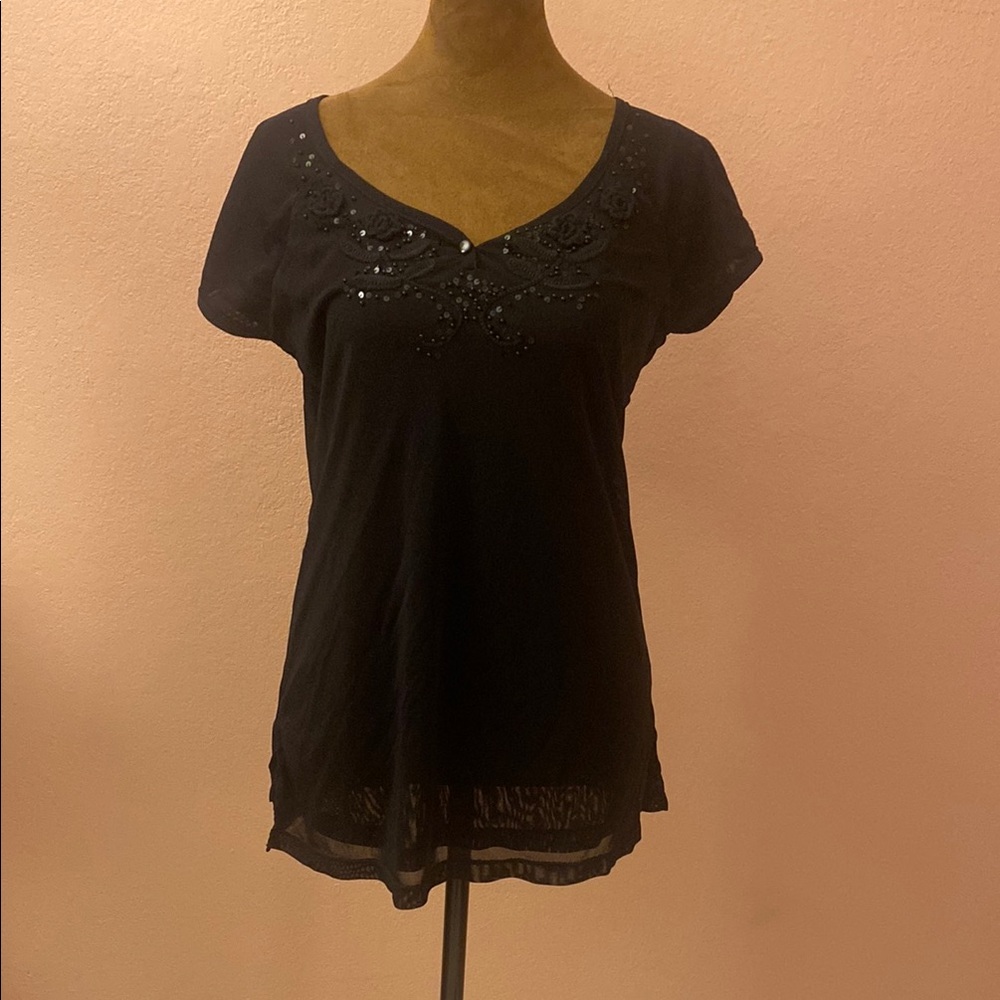 OSCAR AN OSCAR DE LA RENTA COMPANY.Elegant Black Embellished Women's Top